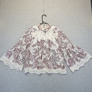 LOFT Sheer Paisley Lace Trim Blouse Women’s Medium Boho Cottagecore